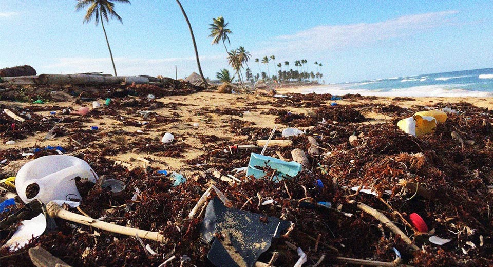 znečištěné pláže plastem
