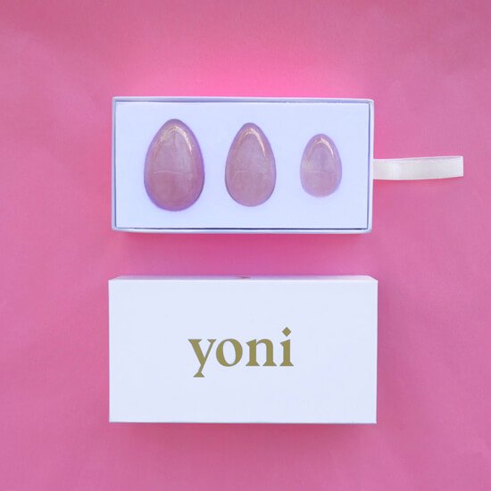 GIA certified Yoni egg rose quartz mater set