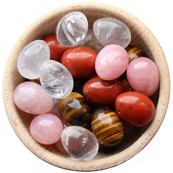 Yoni eggs in wooden basket